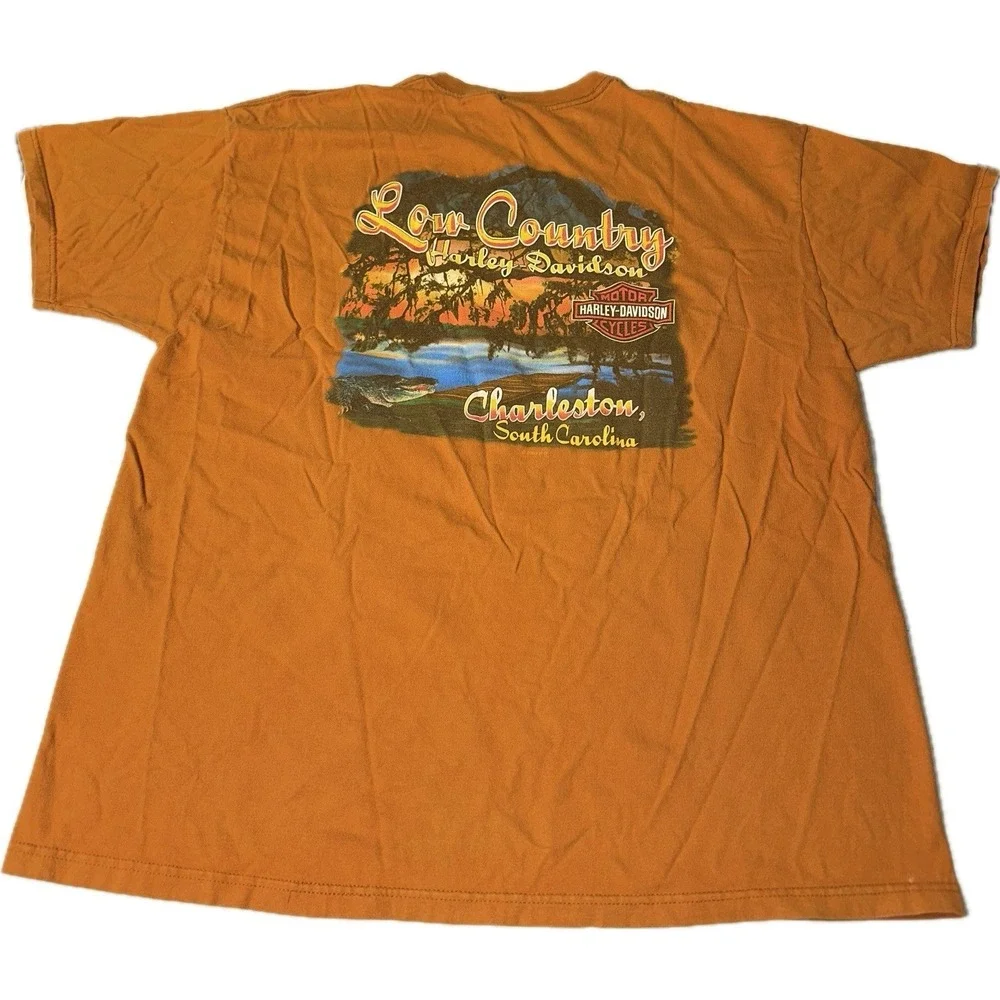 Harley-Davidson Orange T-Shirt Men's 2XL‎ Charleston, South Carolina Vintage Y2K